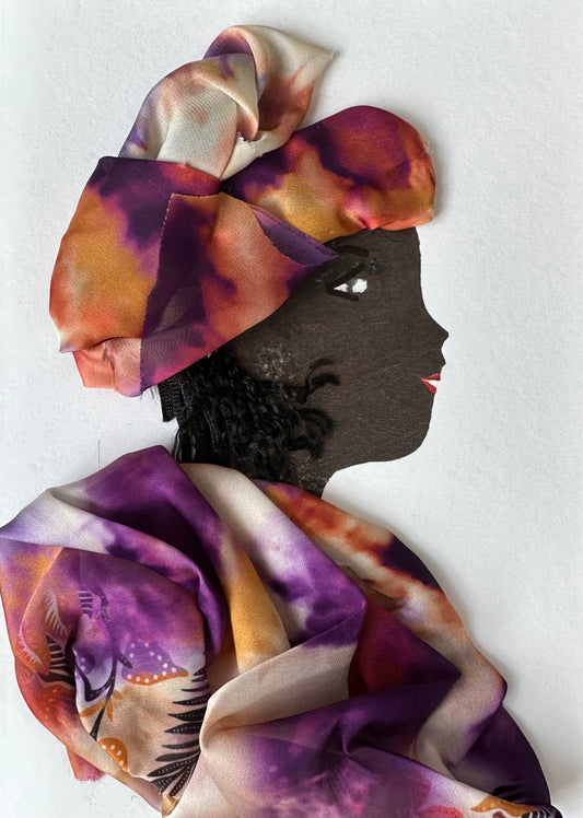 I made this handmade card of Mayfair Maya. She is draped in a beautiful orange and purple cloth.