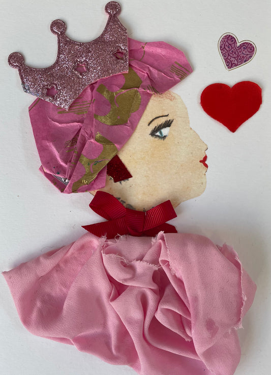 Adorning her ensemble, Lady Pretty Pink wears a light pink blouse coupled with a darker pink headpiece. The tasteful necklace is a dark red ribbon, while the crown on her headpiece boasts three glimmering pink stars. Further accessorizing is a pink heart and a red heart to her right.